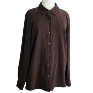 TALBOTS Button Up Brown Faux Suede Finish Women's Shirt- Chocolate Brown SZ Lg